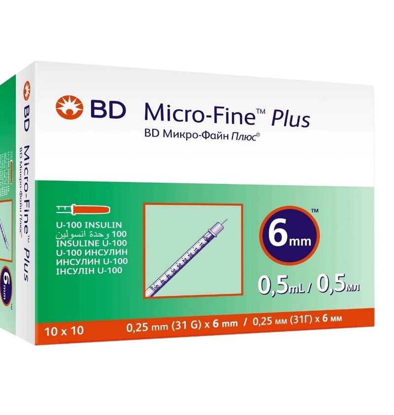 BD Microfine Plus Insulin Syringes 0.5ml 6mm 31g